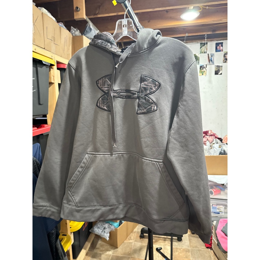 Under Armour Storm Mens Gray Big Logo Hoodie Loose Fit Pullover Sweatshirt MD